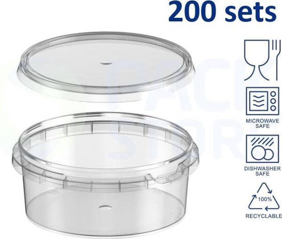 Intopack 200 x plastic bakjes met deksel ø118mm 300 ml vershoudbakjes meal prep bakjes rond transparant geschikt voor diepvries magnetron en vaatwasser Nederlandse producent