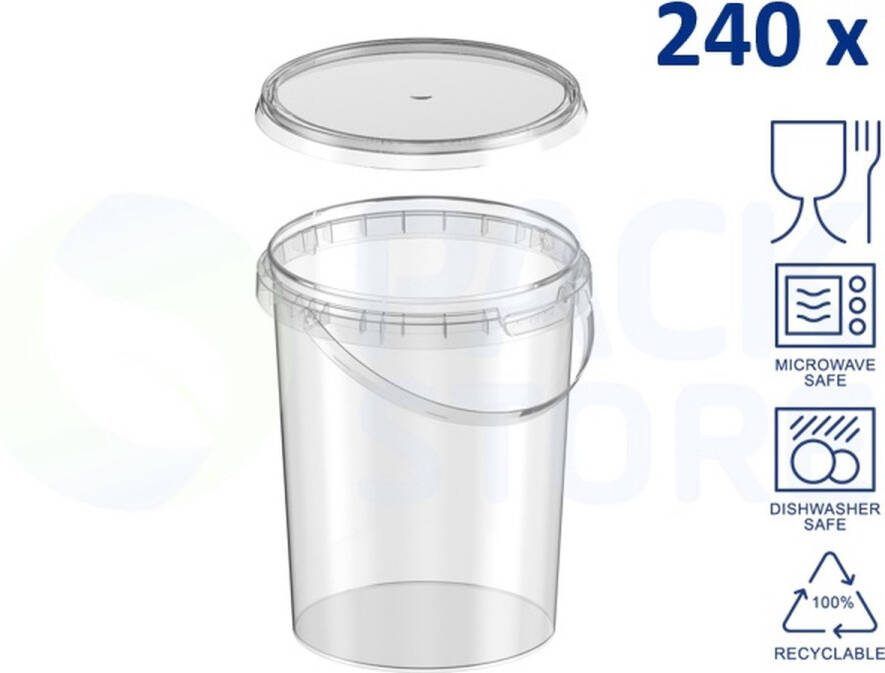 Intopack 240 x plastic emmertjes met deksel 1000 ml- ø118mm plastic bakjes vershoudbakjes meal prep bakjes rond transparant geschikt voor diepvries magnetron en vaatwasser Nederlandse producent