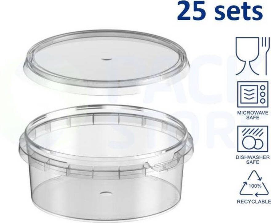 Intopack 25 x plastic bakjes met deksel 300 ml ø118mm vershoudbakjes- meal prep bakjes transparant geschikt voor diepvries magnetron en vaatwasser Nederlandse producent