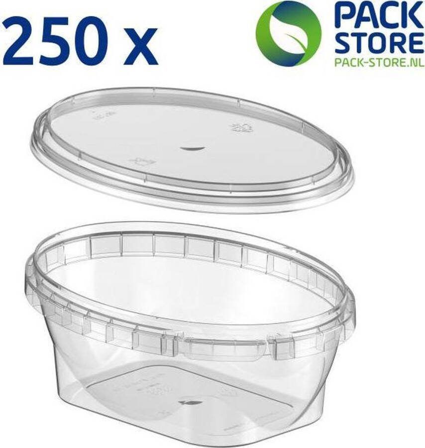 Intopack 250 x ovale plastic bakjes met deksel 300 ml vershoudbakjes meal prep bakjes transparant geschikt voor diepvries magnetron en vaatwasser Nederlandse producent