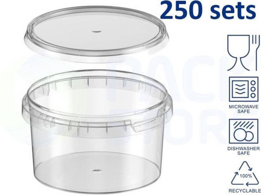 Intopack 250 x plastic bakjes met deksel ø118mm 480 ml vershoudbakjes meal prep bakjes rond transparant geschikt voor diepvries magnetron en vaatwasser Nederlandse producent