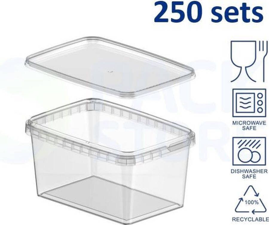 Intopack 250 x plastic bakjes met deksel 600 ml vershoudbakjes meal prep bakjes rechthoekig transparant geschikt voor diepvries magnetron en vaatwasser Nederlandse producent