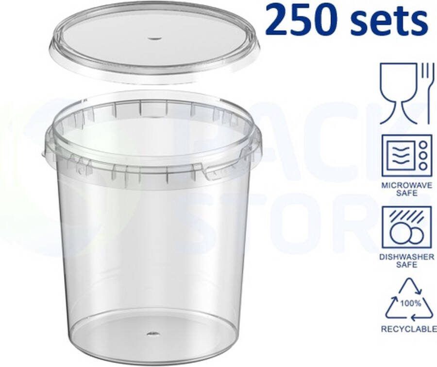 Intopack 250 x plastic bakjes met deksel 870 ml ø118mm vershoudbakjes meal prep bakjes rond transparant geschikt voor diepvries magnetron en vaatwasser Nederlandse producent