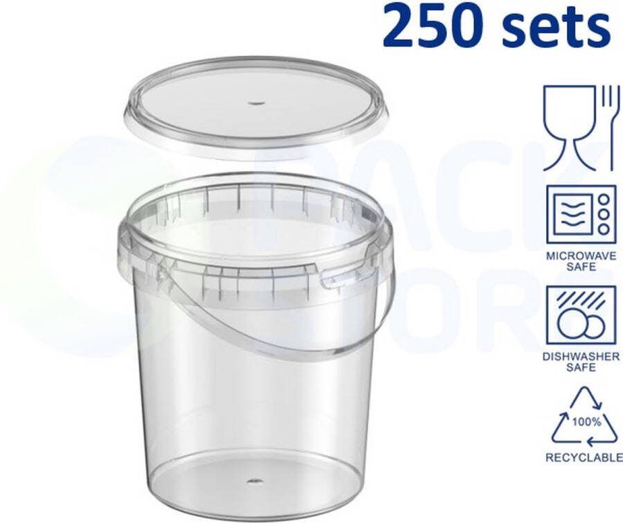 Intopack 250 x plastic emmertjes met deksel 870 ml ø118mm vershoudbakjes meal prep bakjes rond transparant geschikt voor diepvries magnetron en vaatwasser Nederlandse producent