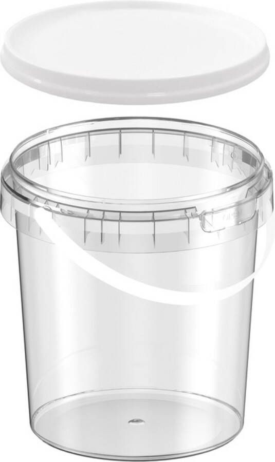 Intopack 250 x plastic emmertjes met wit deksel – 870 ml ø118 mm – vershoudbakjes – meal prep bakjes – rond – transparant – geschikt voor diepvries magnetron en vaatwasser – Nederlandse producent