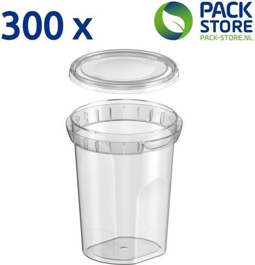 Intopack 300 x meeneem plastic bakjes met deksel 330 ml ø86mm beker met deksel vershoudbakjes meal prep bakjes transparant geschikt voor diepvries magnetron en vaatwasser Nederlandse producent