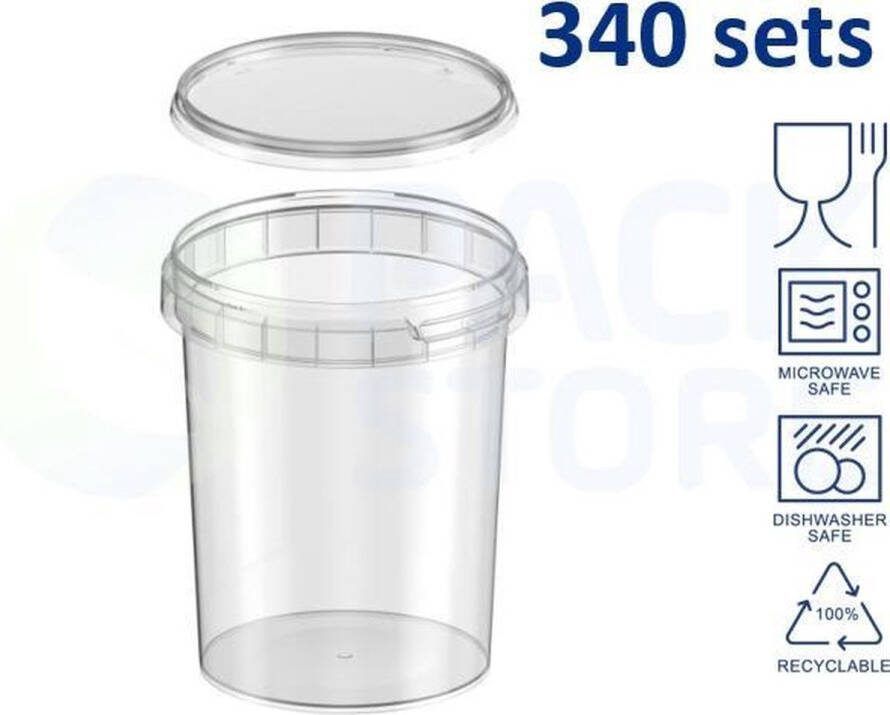 Intopack 340 x plastic bakjes met deksel 520 ml ø95mm vershoudbakjes meal prep bakjes rond transparant geschikt voor diepvries magnetron en vaatwasser Nederlandse producent