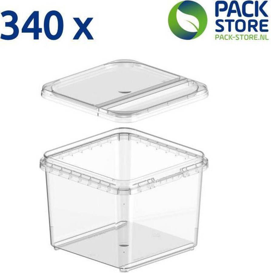 Intopack 340 x plastic bakjes vierkant met klapdeksel 360ml transparant geschikt voor diepvries magnetron en vaatwasser direct van de Nederlandse producent