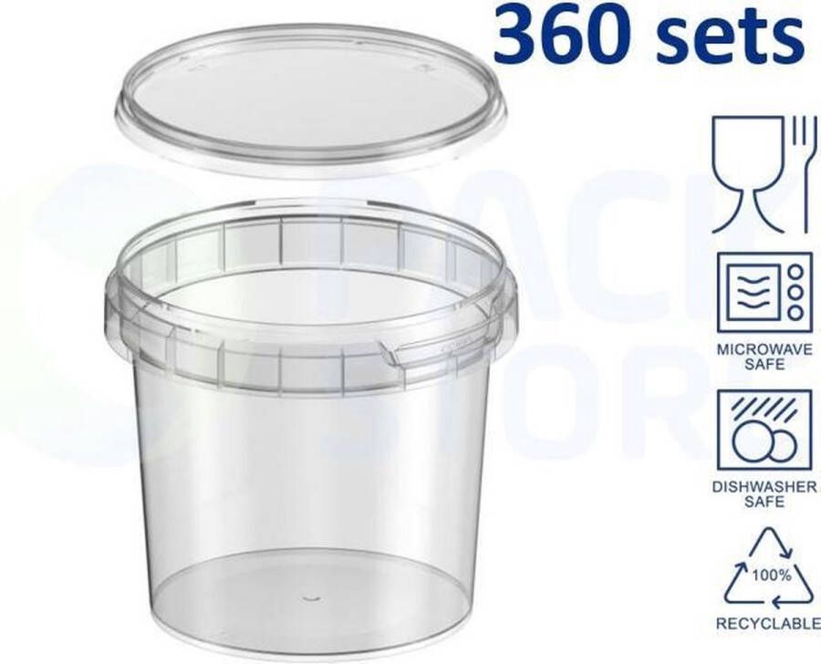 Intopack 360 x plastic bakjes rond met deksel ø95mm 365 ml transparant geschikt voor diepvries magnetron en vaatwasser direct van de Nederlandse producent