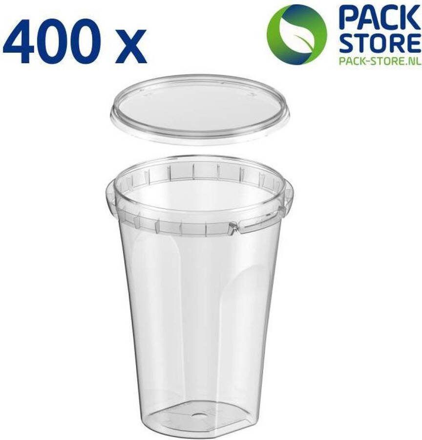 Intopack 400 x meeneem plastic bakjes met deksel 500ml ø95mm beker met deksel vershoudbakjes meal prep bakjes transparant geschikt voor diepvries magnetron en vaatwasser Nederlandse producent