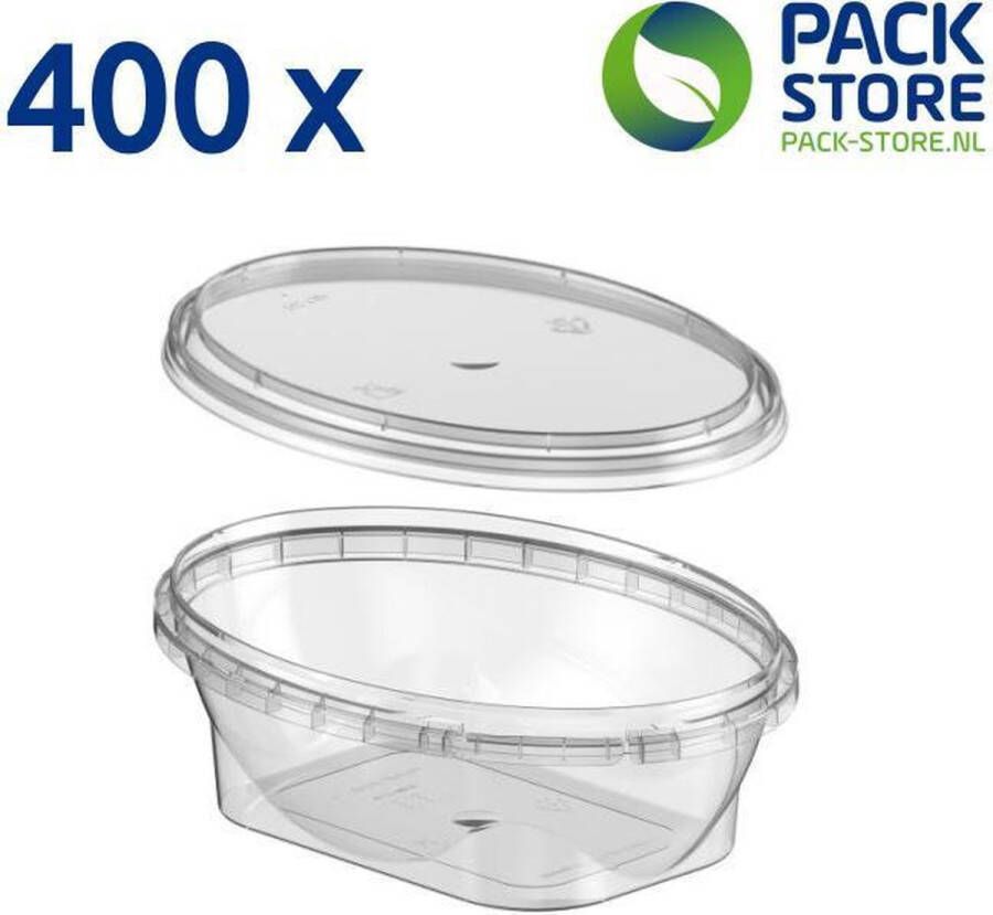Intopack 400 x ovale plastic bakjes met deksel 250 ml vershoudbakjes meal prep bakjes transparant geschikt voor diepvries magnetron en vaatwasser Nederlandse producent