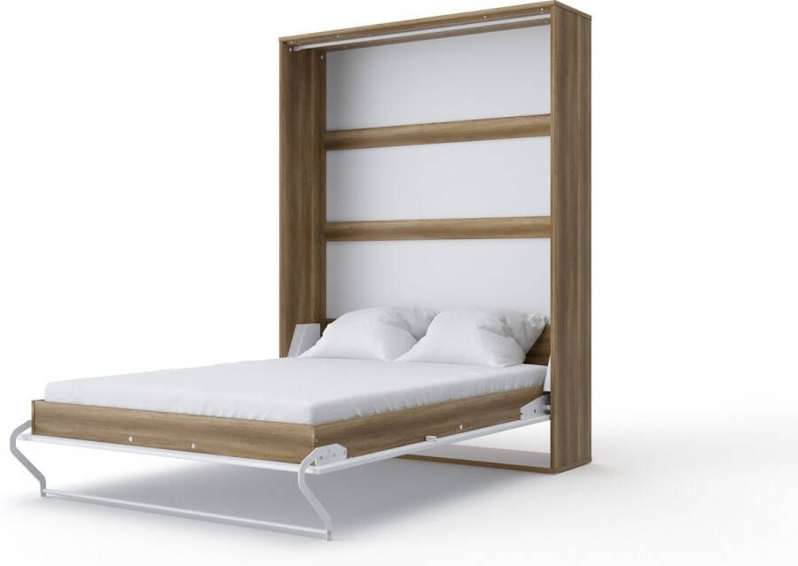 Invento 01 Verticaal Vouwbed Logeerbed Opklapbed Bedkast Modern Design Country Eik Mat wit 200x140
