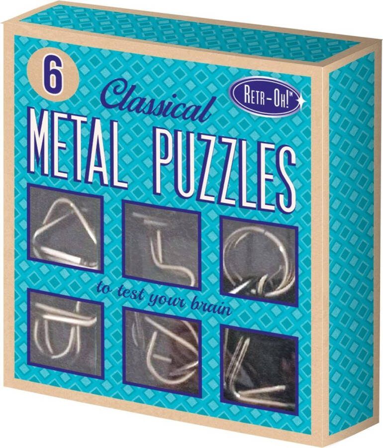 Invento metalen puzzels retr-Oh unisex blauw 6 stuks