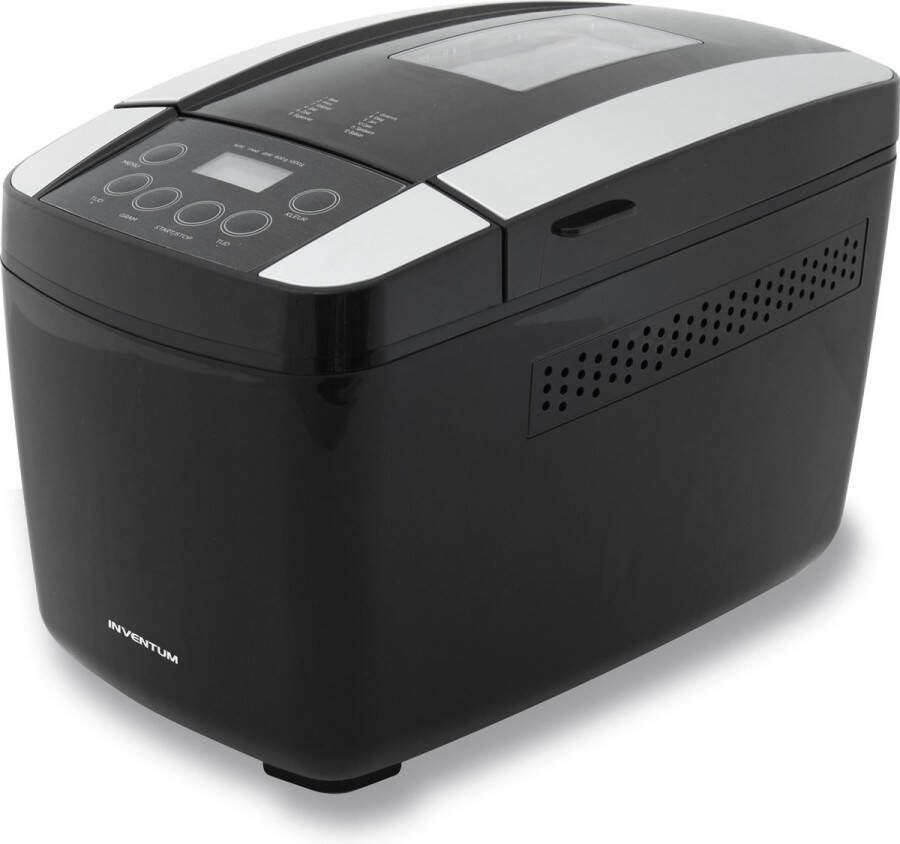 Inventum BM125 Broodbakmachine Brood 900 1200 gram 1 groot 1 dubbel bakblik 12 programma's Glutenvrij Timer 700 watt Zwart RVS