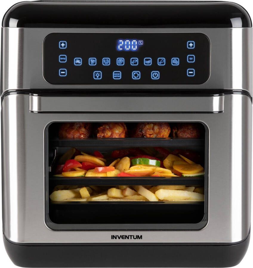Inventum GF1200HLD Airfryer oven Hetelucht friteuse 12 liter 8 programma's 5 accessoires 80 tot 200 graden 1500 watt Zwart RVS