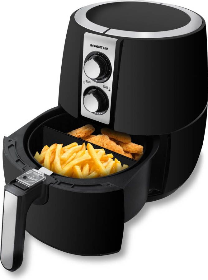 Inventum GF252HL Airfryer Hetelucht friteuse 2 5 liter 80 tot 200°C Traploze thermostaat 1500 watt Zwart RVS