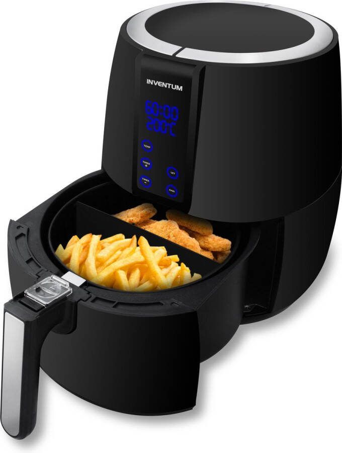 Inventum GF254HLD Airfryer Hetelucht friteuse 2 5 liter 150 tot 200°C Tiptoetsen 1500 watt Zwart RVS