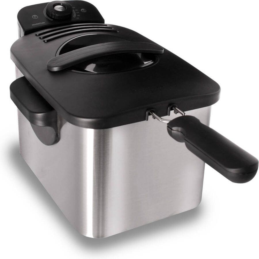 Inventum GF431S Frituurpan 3 liter Tot 190 graden 2200 watt Koude zone Friteuse RVS Zwart