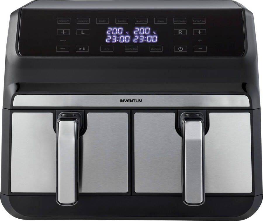 Inventum GF800HLD Dubbele airfryer Hetelucht friteuse 2 x 4 liter 8 programma's Dual cook functie 80 tot 200 graden 1700 watt Zwart RVS
