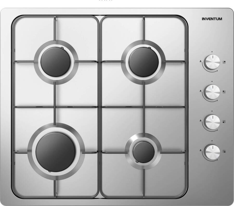 Inventum IKG6011RVS Inbouw gaskookplaat 59 cm 4 kookzones RVS Zwart