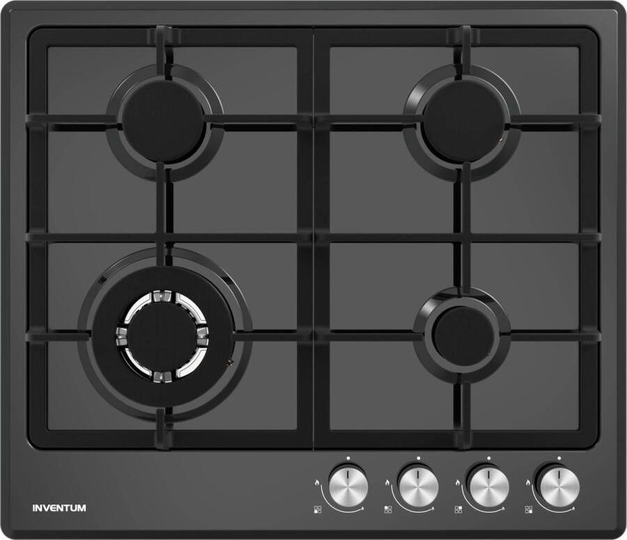 Inventum IKG6024WGZWA Inbouw gaskookplaat 59 cm 4 kookzones Gietijzeren pandragers Zwart