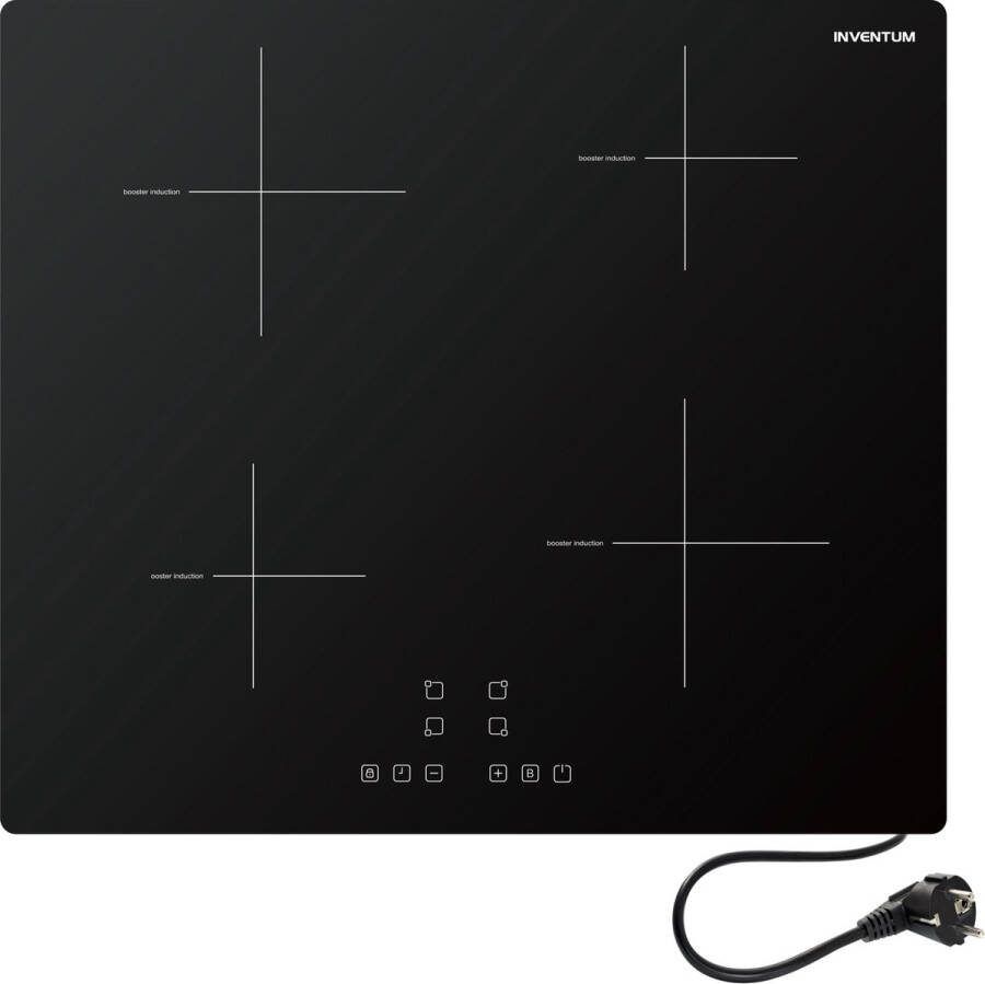 Inventum IKI6010 Inbouw inductie kookplaat 60 cm 4 kookzones 1-fase plug en play Randloos Zwart