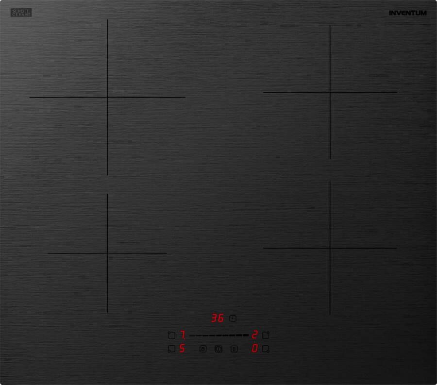 Inventum IKI6028MAT Inbouw inductie kookplaat 60 cm 4 kookzones 1- of 2-fase Randloos Matzwart