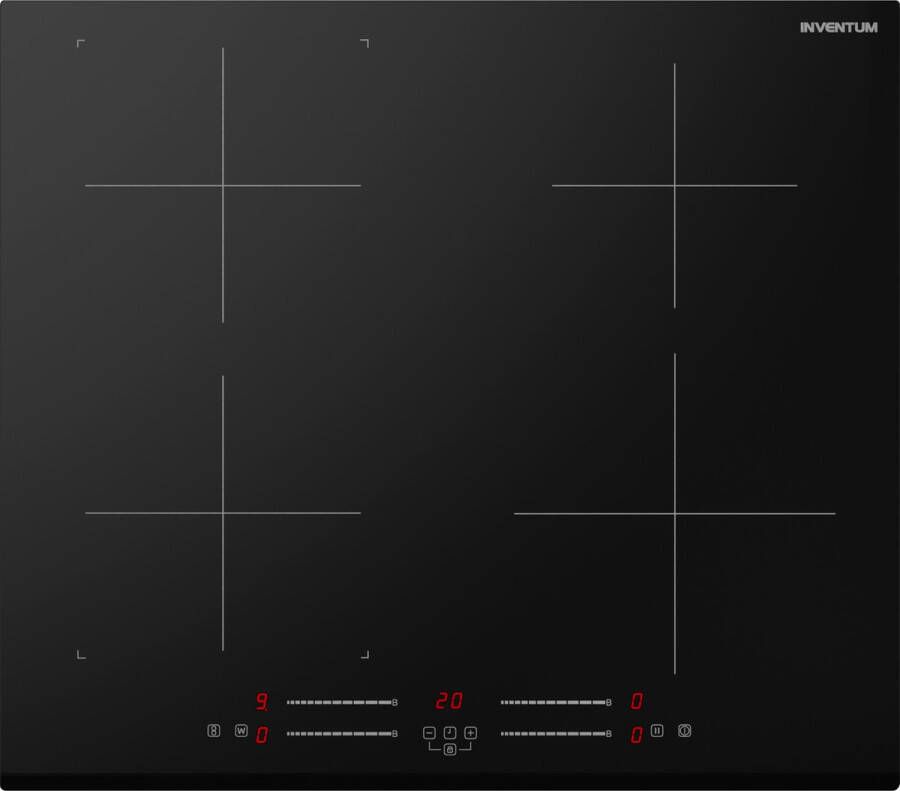 Inventum IKI6035 Inbouw inductie kookplaat 60 cm 4 kookzones Bridgefunctie 1- of 2-fase Facetrand voorzijde Zwart