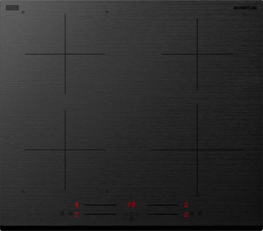 Inventum IKI6035MAT Inbouw inductie kookplaat 60 cm 4 kookzones Bridgefunctie 1- of 2-fase Facetrand voorzijde Matzwart