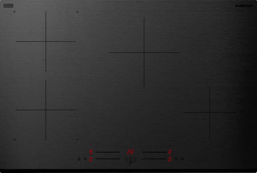 Inventum IKI7735MAT Inbouw inductie kookplaat 77 cm 4 kookzones Bridgefunctie 1- of 2-fase Facetrand voorzijde Matzwart