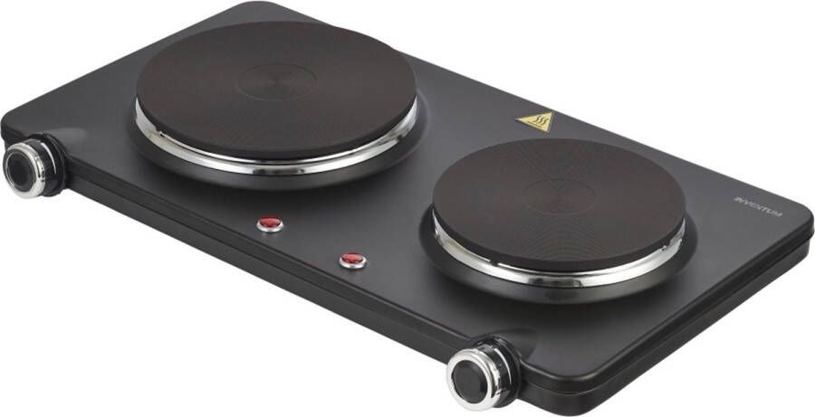 Inventum KP602B Elektrische kookplaat 2 kookzones 15 en 18 cm 750 en 1500 watt Normale stekker Zwart