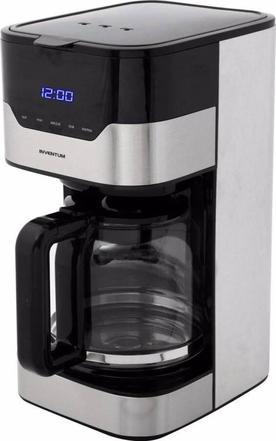 Inventum KZ712D Koffiezetapparaat 1 5 liter 12 kopjes Filter 1x4 Glazen kan Display met timer Filterkoffie RVS Zwart
