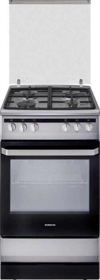 Inventum VFG5020GRVS Vrijstaand gasfornuis Elektrische oven 4 kookzones 50 cm 62 liter RVS Zwart