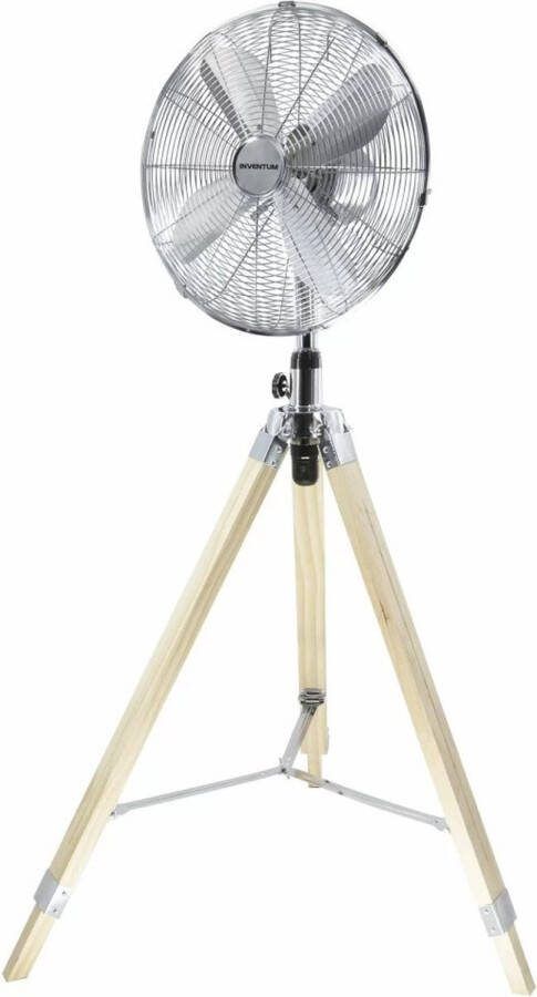 Inventum VST414C Statiefventilator 3 snelheden Ø 46 cm 85 graden oscillatie Kantelbaar Hoogte verstelbaar Chroom Hout