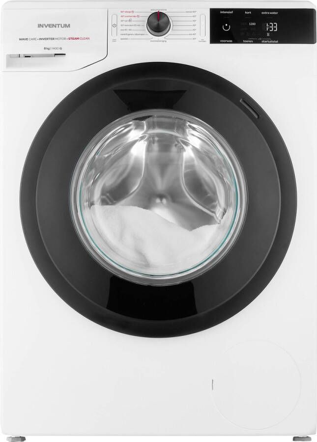 Inventum VWM8001W Wasmachine 8kg 16 programma's 1400 toeren Energieklasse B Steam Clean Wit Zwart