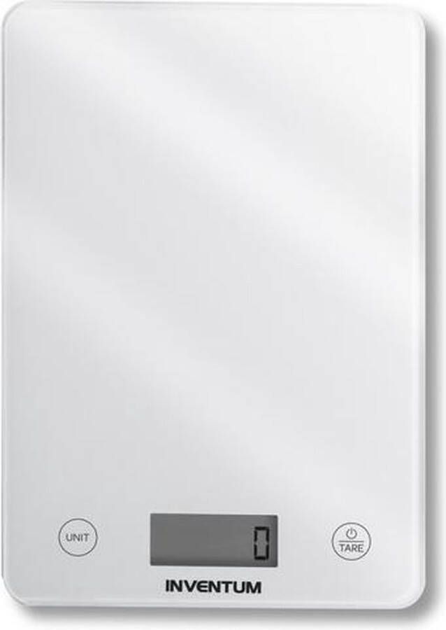 Inventum WS305 Digitale keukenweegschaal 1 gr tot 5 kg Tarrafunctie Glazen oppervlak Inclusief batterij Wit glas