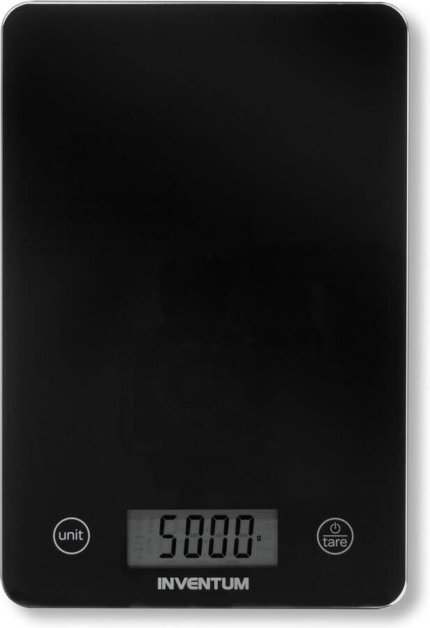 Inventum WS305B Digitale keukenweegschaal 1 gr tot 5 kg Tarrafunctie Glazen oppervlak Inclusief batterij Zwart glas