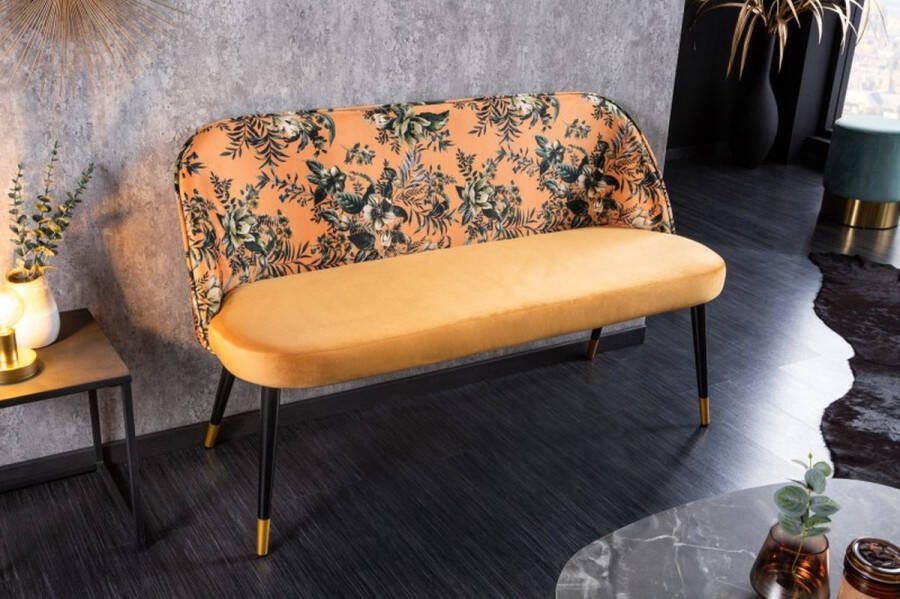 Invicta Interior Design bank PRET-A-PORTER geel fluweel bloemmotief en gouden voetdoppen 41705