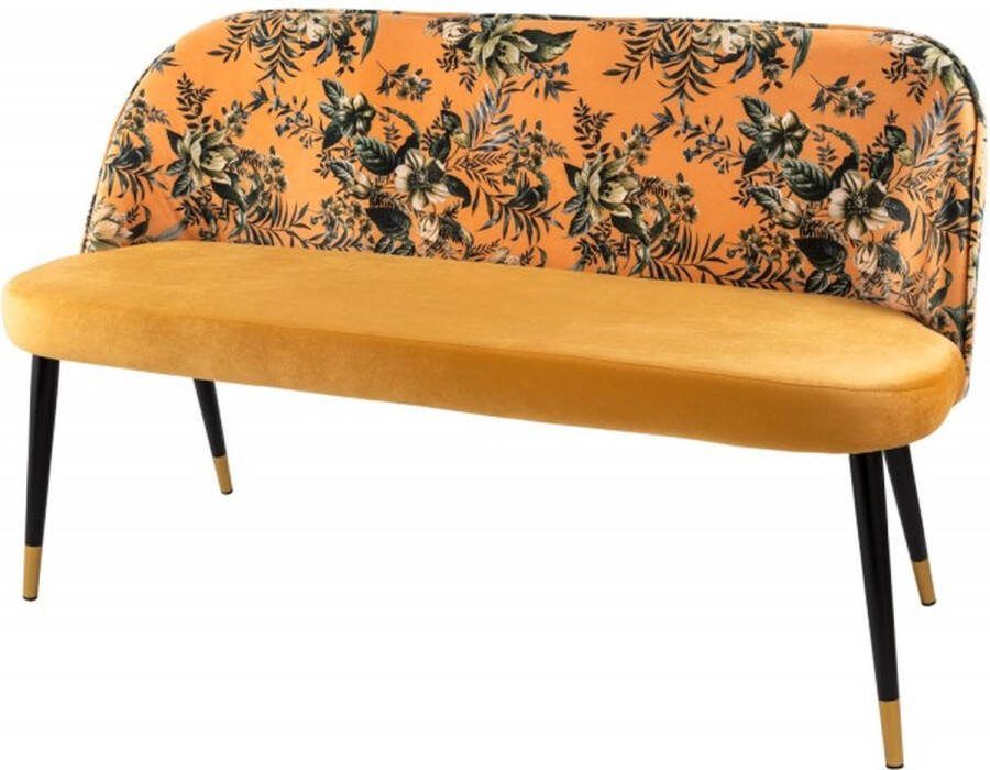 Invicta Interior Design bank PRET-A-PORTER geel fluweel bloemmotief en gouden voetdoppen 41705