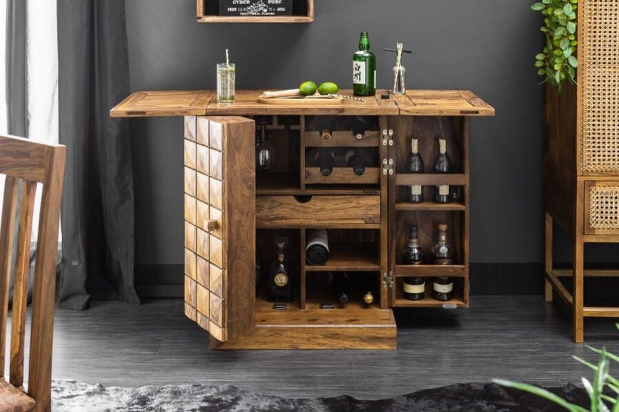 Invicta Interior Handgemaakte barkast MOSAICO 130cm Sheesham hout steenafwerking 3D effect 39749