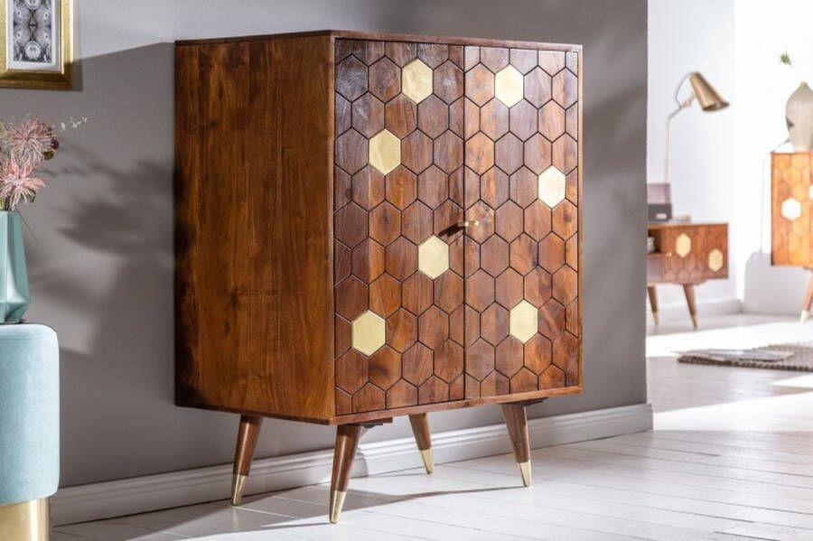Invicta Interior Massieve barkast MYSTIC LIVING 75cm acacia bruin goud retro design 39951