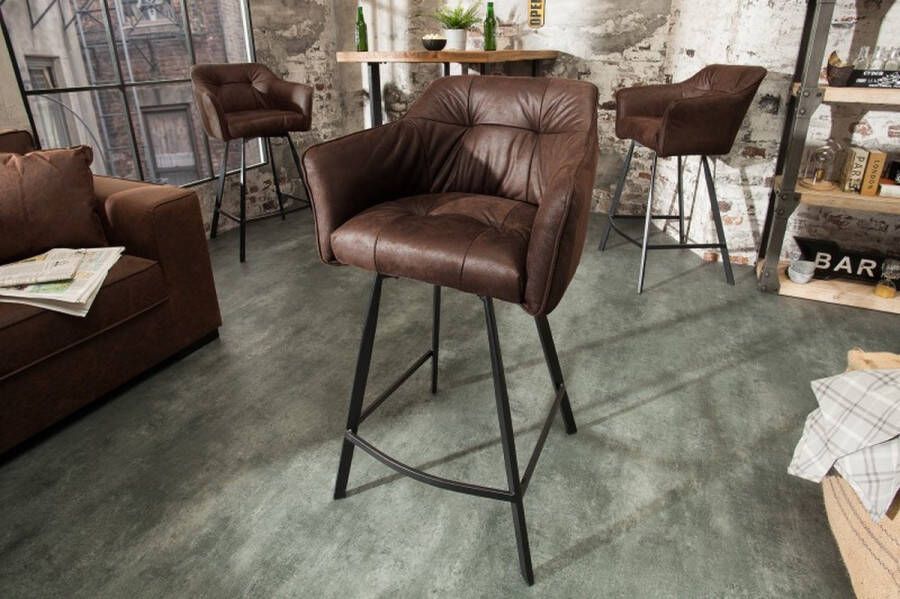Invicta Interior Retro barstoel LOFT 100cm antiek bruine barkruk met armleuning 39082