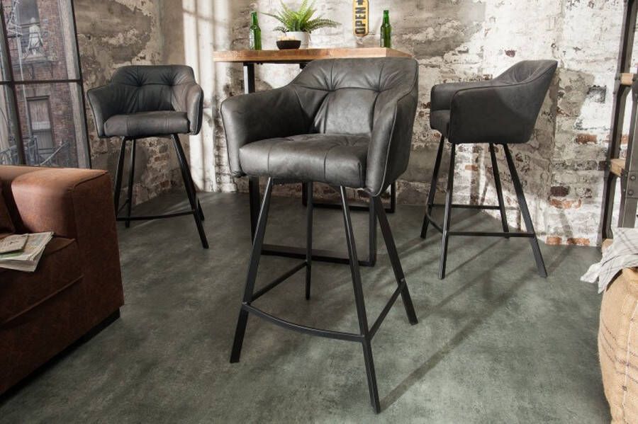 Invicta Interior Retro barstoel LOFT 100cm antiek grijze barkruk met armleuning 39081