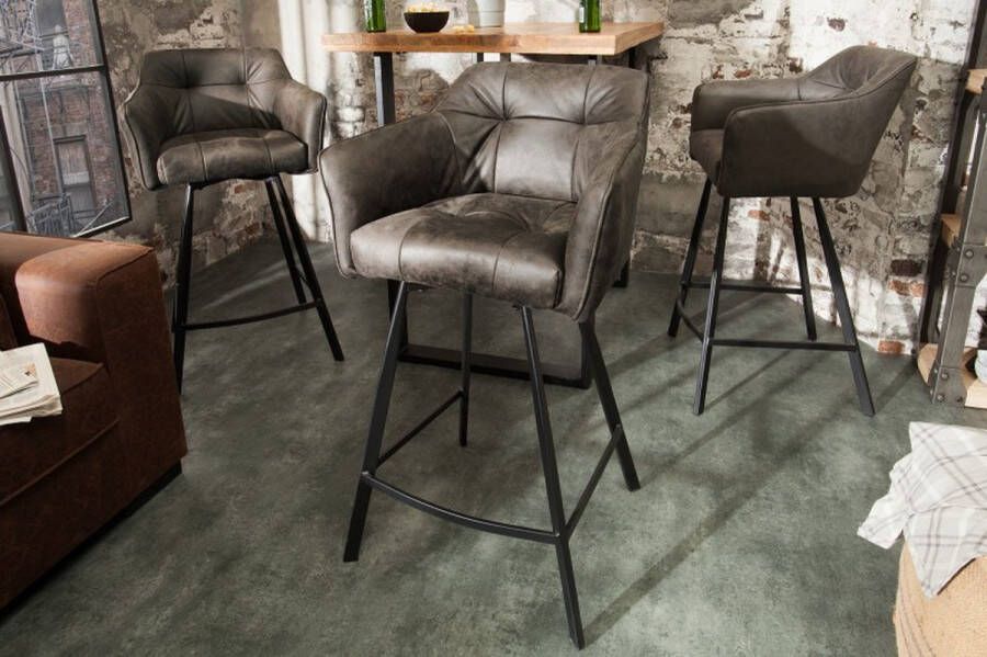 Invicta Interior Retro barstoel LOFT 100cm taupe grijze barkruk met armleuning 39080