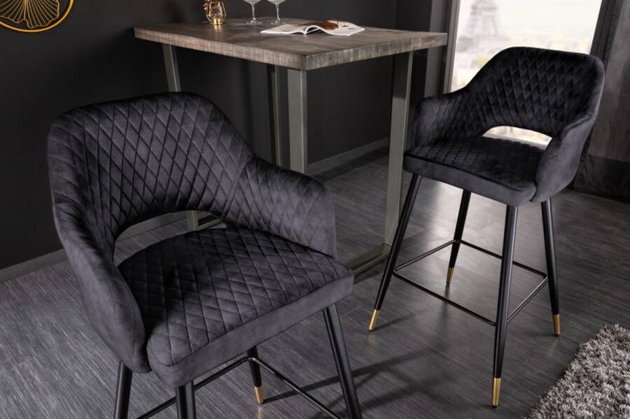 Invicta Interior Design barkruk PARIS grijs fluweel met decoratieve quilting en gouden voetdoppen 41514