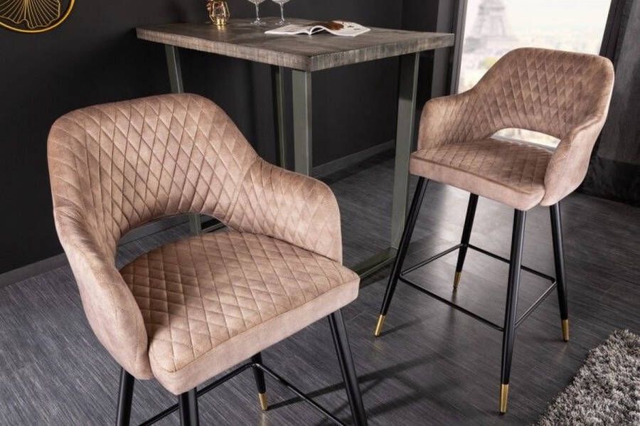 Invicta Interior Design barkruk PARIS grijs fluweel met decoratieve quilting en gouden voetdoppen 41515