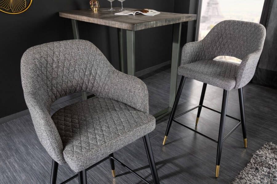Invicta Interior Design barkruk PARIS lichtgrijs met decoratieve quilting en gouden voetdoppen 41513