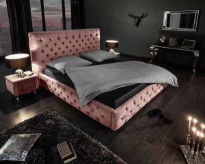 Invicta Interior Bed Chesterfield Paris Roze 160x200cm Fluweel 39994