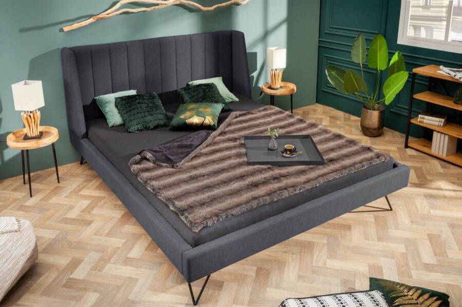 Invicta Interior Retro gestoffeerd bed LA BEAUTE 160x200cm antraciet met decoratieve quilting 40763