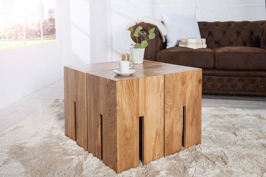 Invicta Interior Design bijzettafel CASTLE 45cm wild eiken naturel geolied krukje 36439